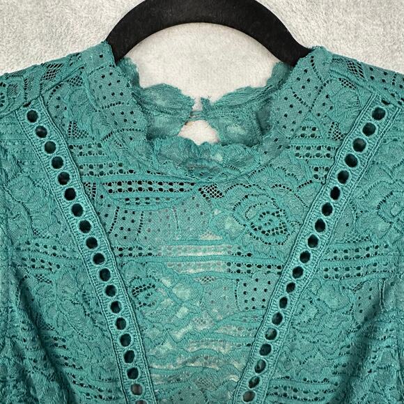 Saylor Dress Womens Medium Green Rosemary Open Back Lace Party Cocktail Holiday - Picture 3 of 12